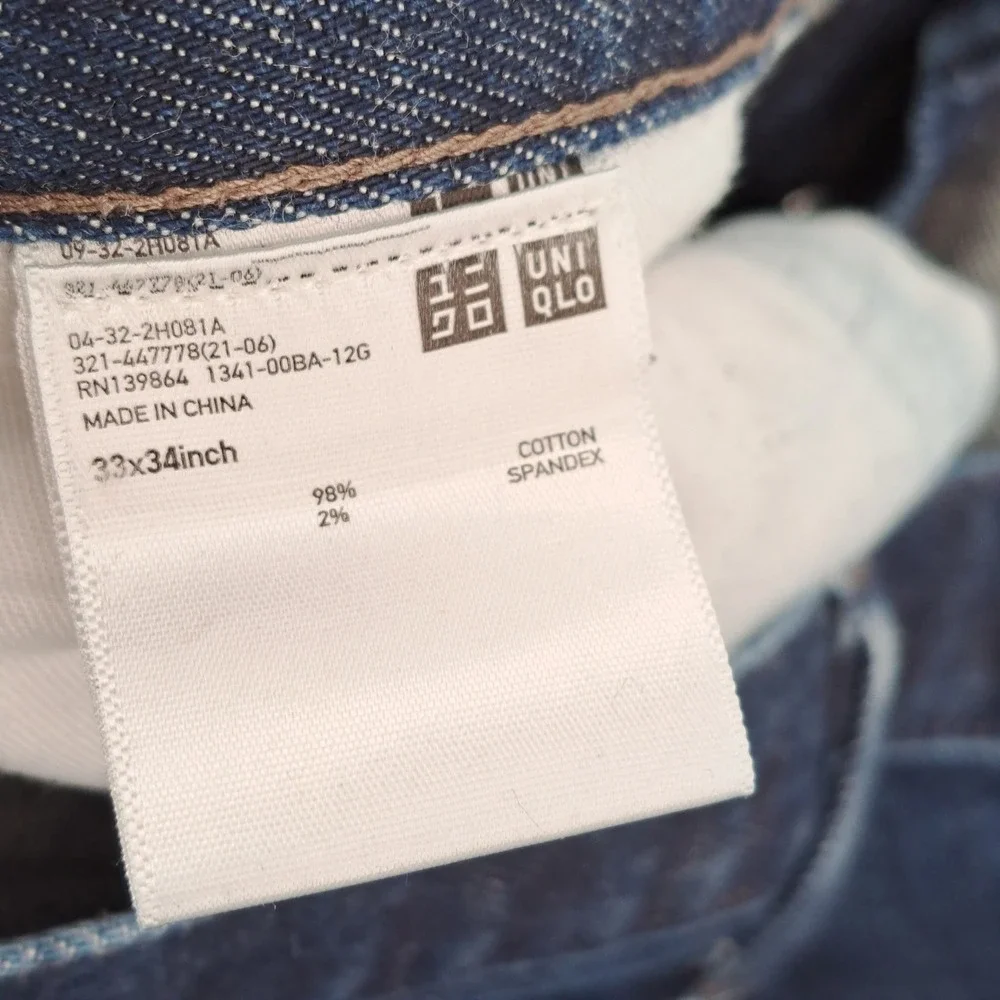 Uniqlo Slim Straight Jeans Mens 33x34 Cotton Indigo Selvedge Kaihara Denim
